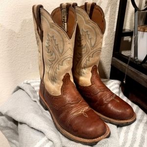 Ariat Fatbaby Boot 7 Cream Teal Stitching Brown Round Toe Heritage Nice Cond